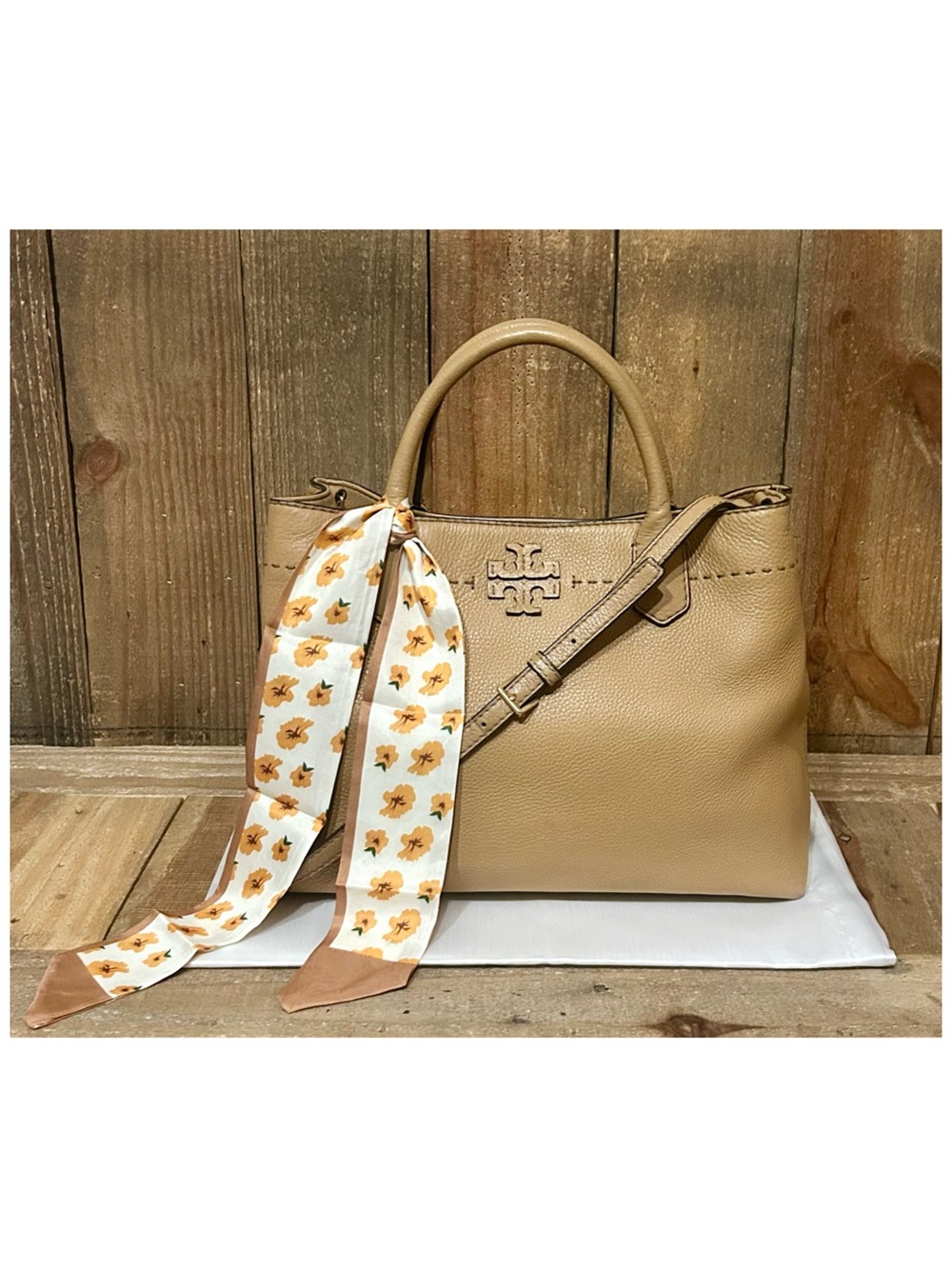 Tory Burch. McGraw Triple-Compartment Satchel with Free Scarf and Dust Bag. - Picture 10 of 16